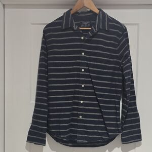 American Eagle Outfitters Men's Navy and Gray Striped Shirt